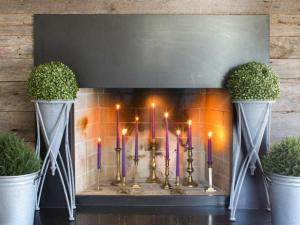 Festive fireplace with candles