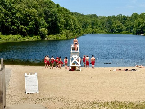 Life guard team prepping at Lake Mohegan Fresh Water Swimming Beach